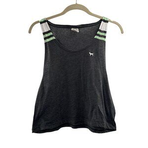 Victorias Secret Pink Racerback Tank Top S Charcoal Gray Striped Shoulder Y2K